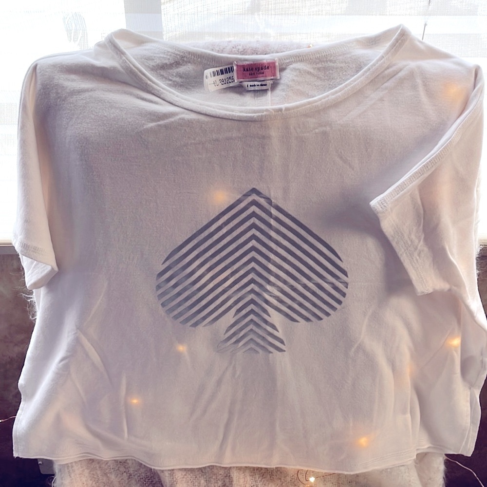 Kate Spade Ny szS crop top with metallic Spade soft side slits 4” unfinished hem